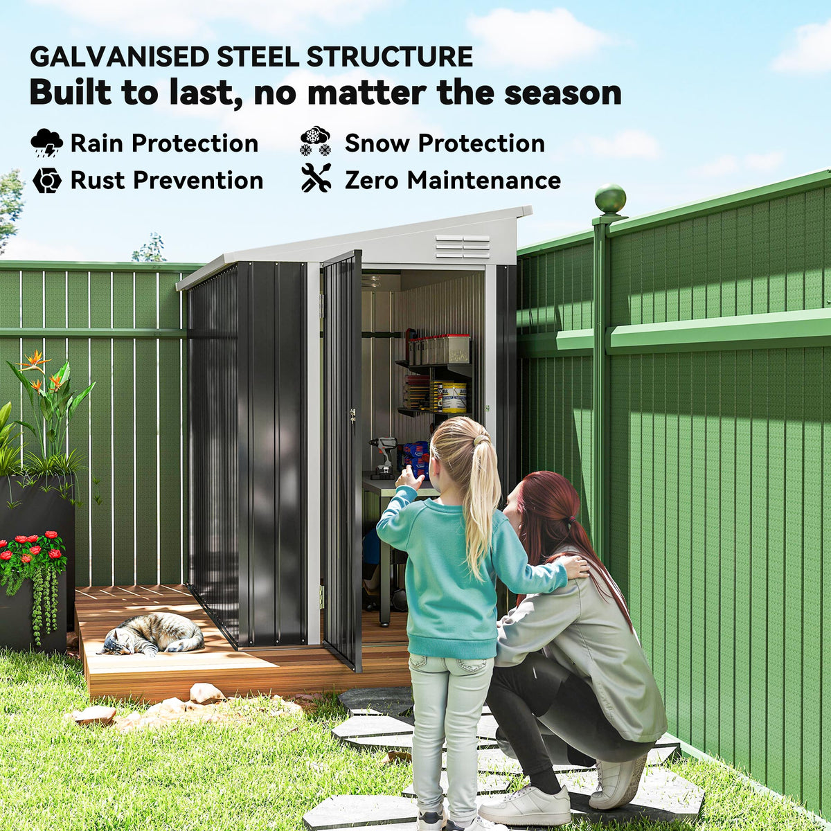 4' x 8' Outdoor Storage Shed Lean to Shed Outdoor Metal Tool Shed with Lockable Door and Air Vents