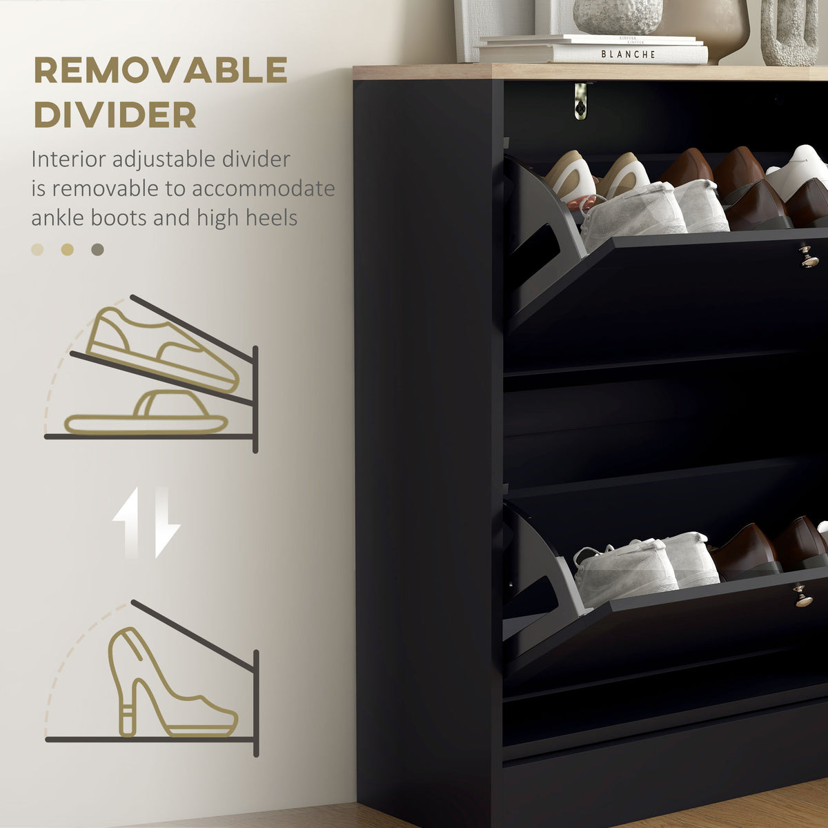 Slim Modern Shoe Cabinet with 2 Flip Drawers – 24"W x 32"H