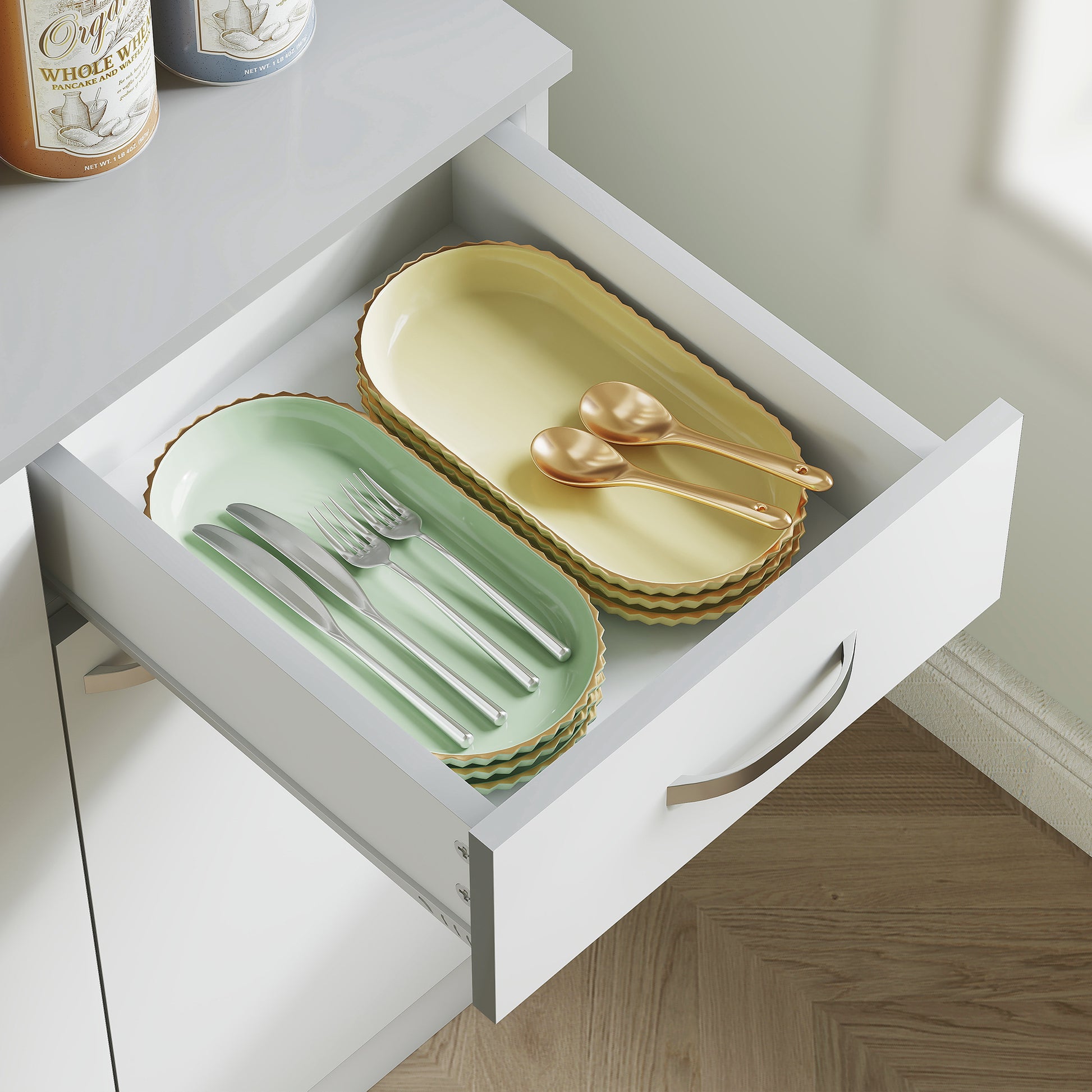 HOMCOM Modern Buffet Hutch With Storage Cabinets White
