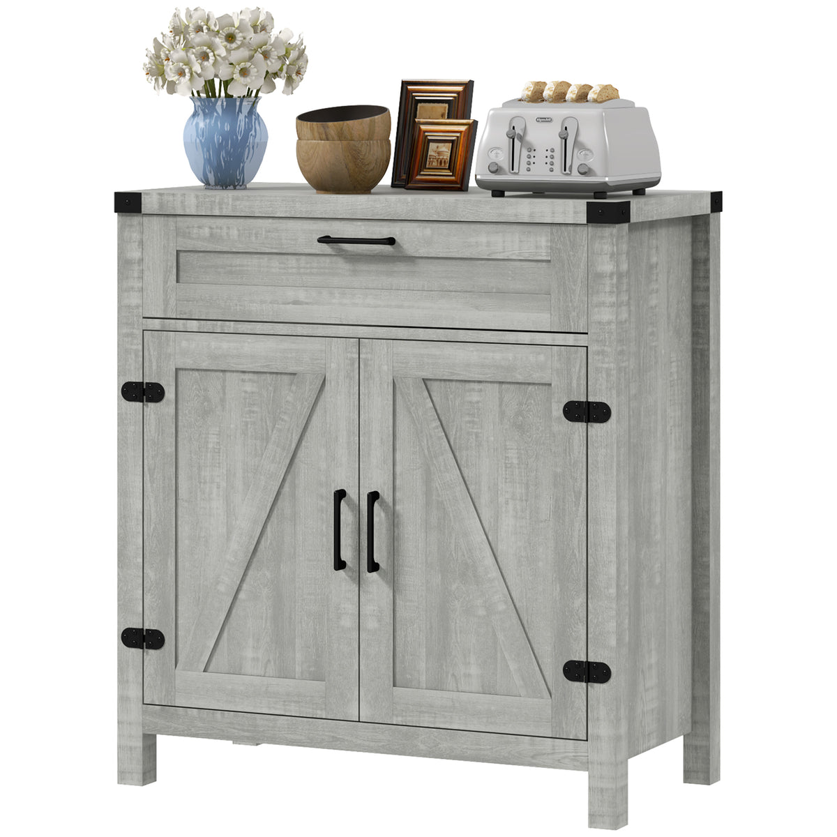 Sideboard Buffet Cabinet with 2 Rustic Barn Doors and Drawer – 30"W x 33"H