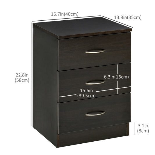 HOMCOM Modern Bedside Table, 3-Drawer Storage Cabinet, Wooden Nightstand for Bedroom