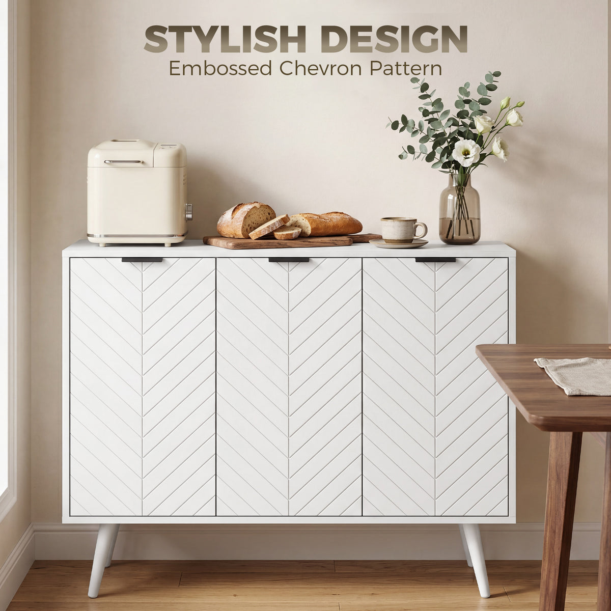 Modern Sideboard and Buffet with Adjustable Shelves and 3 Doors – 36"W x 30"H