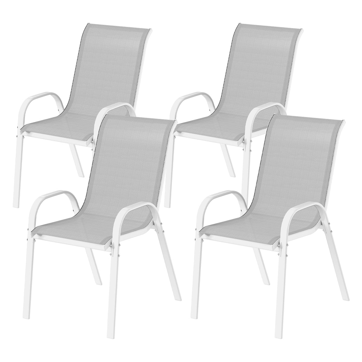 Set of 4 Outdoor Dining Chairs, Stackable Lawn Chairs with High Back, Breathable Mesh Seat for Garden Porch – White