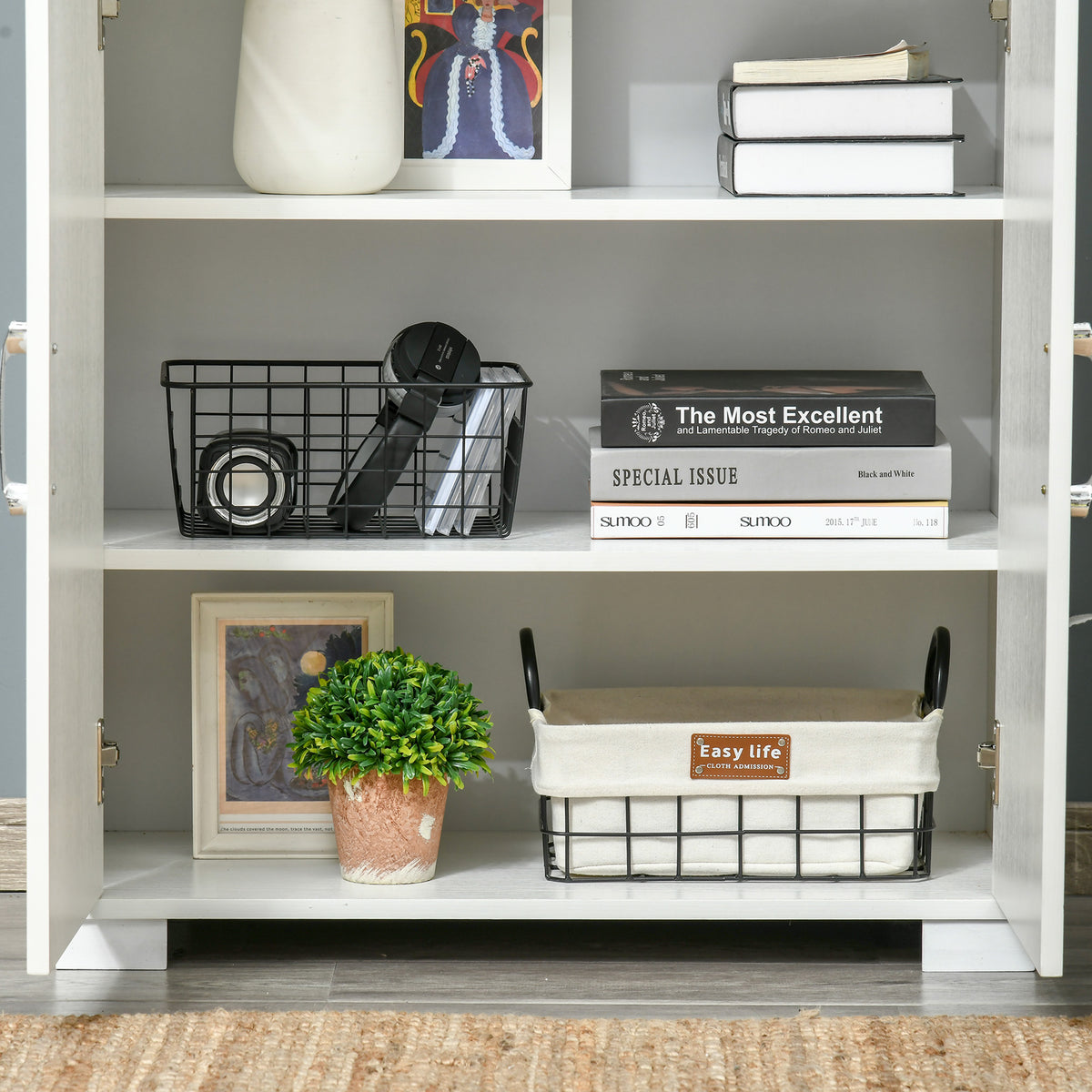 Farmhouse Kitchen Pantry Storage Cabinet with 4 Doors – 30"W x 63"H