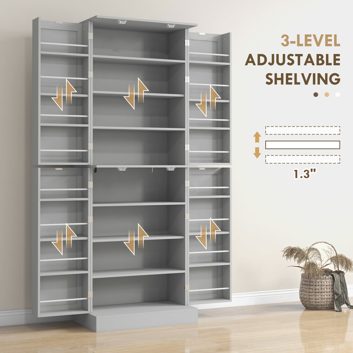 Kitchen Pantry Cabinet with 4 Doors and 16 Door Shelves – 24"W x 65"H