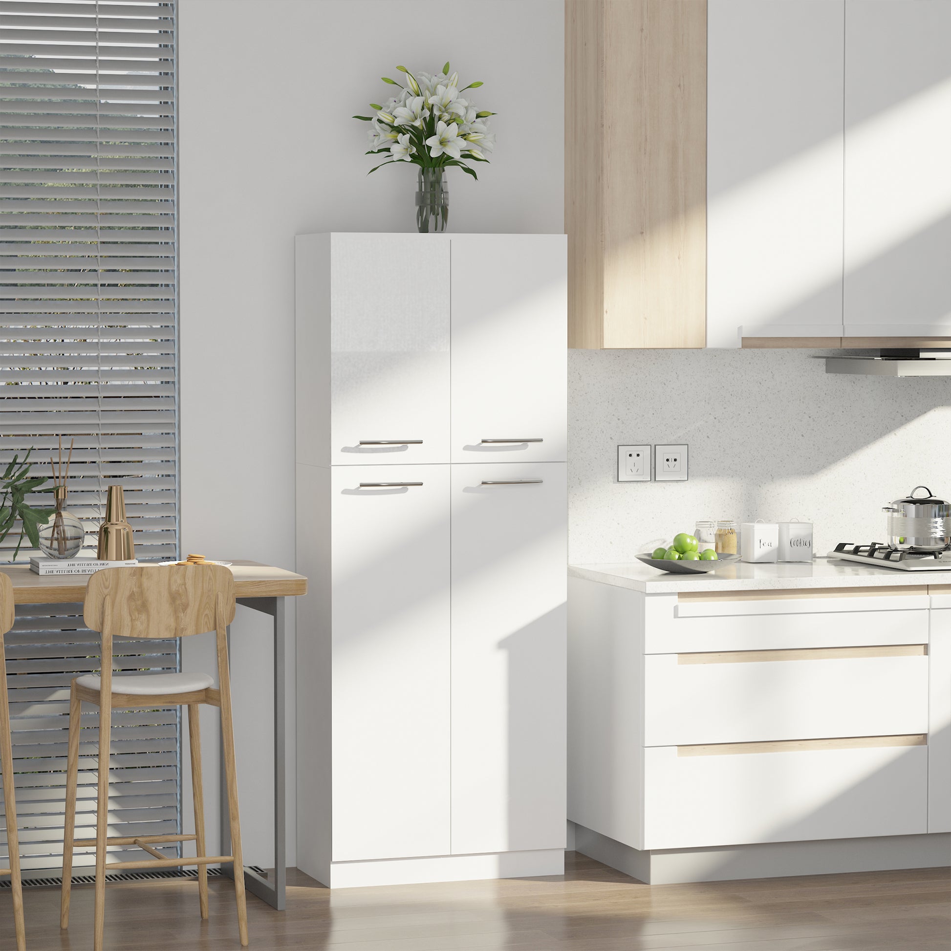 HOMCOM Pantry Cabinet White 61" Tall Freestanding