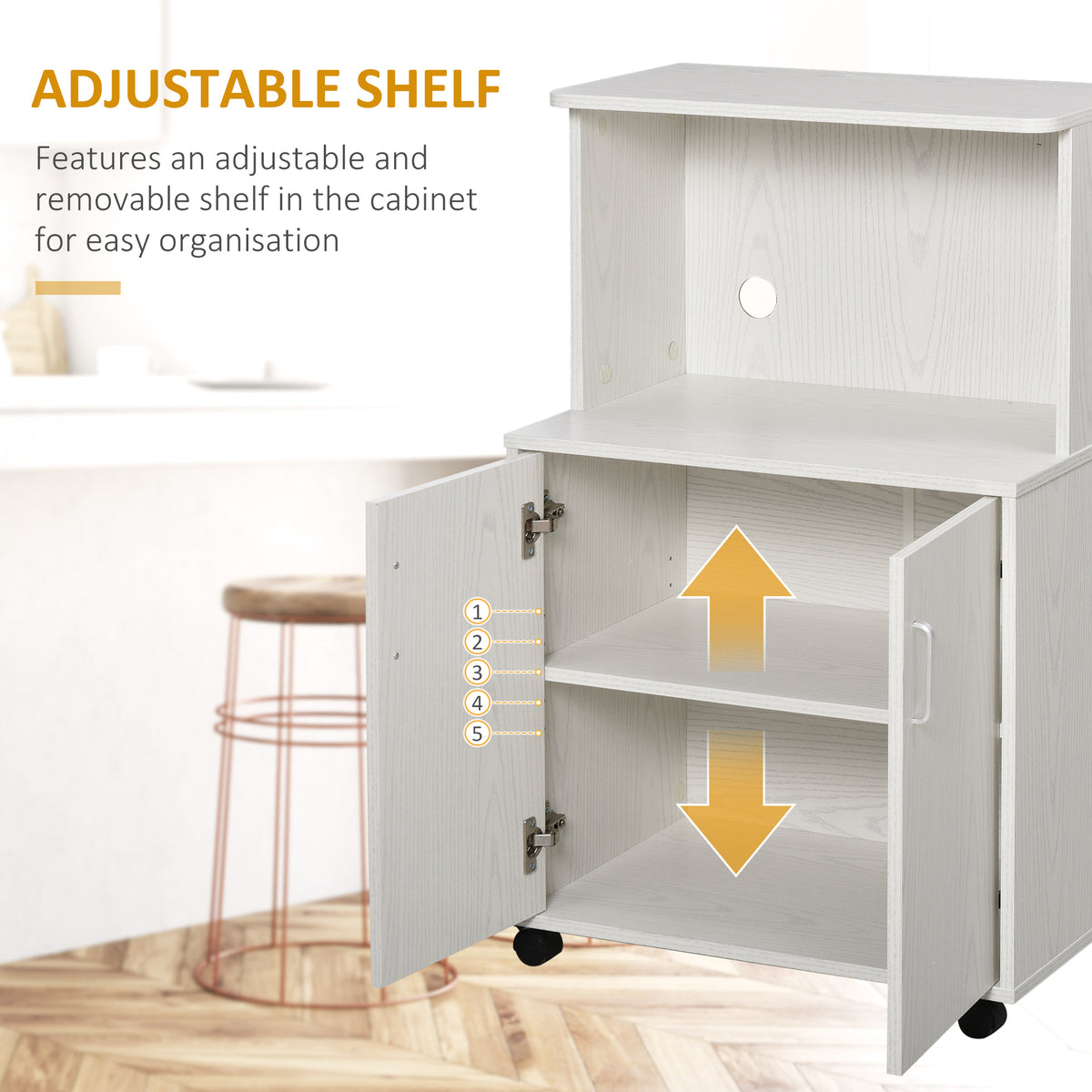 Microwave Cart with 2-Door Cabinet and Wheels – 24"W x 38"H