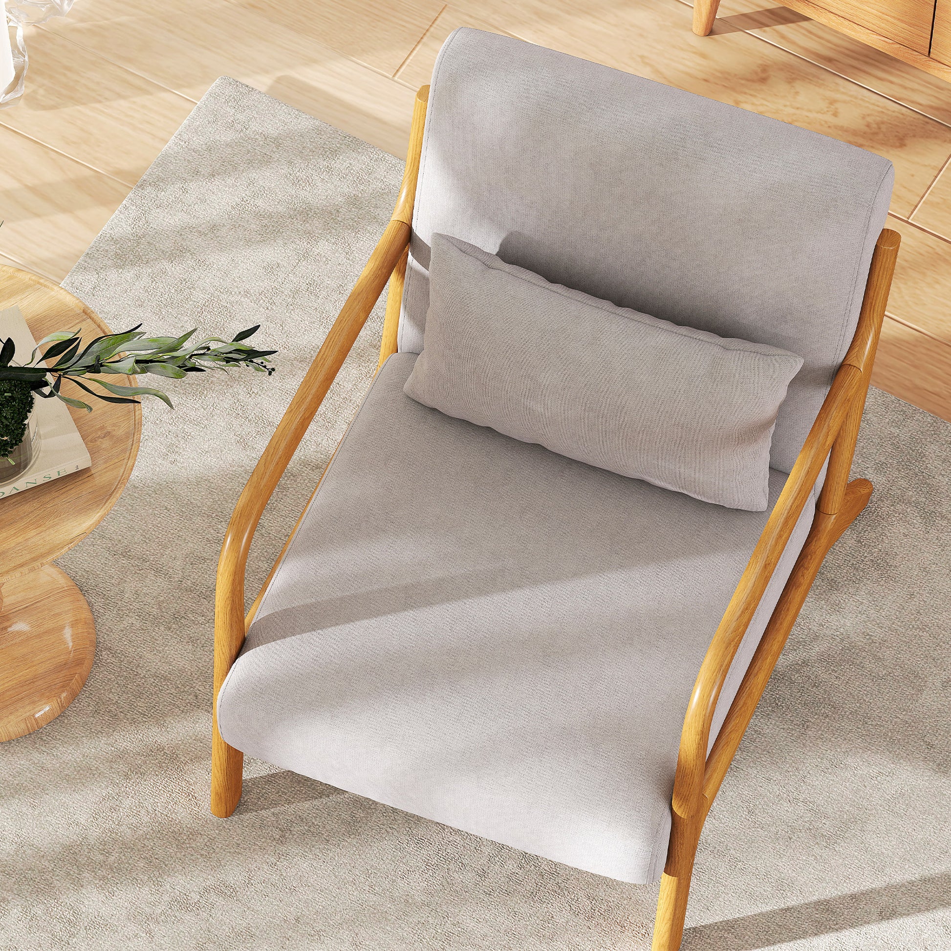 HOMCOM Grey Velvet Fabric Retro Accent Lounge Chair with Wood Legs
