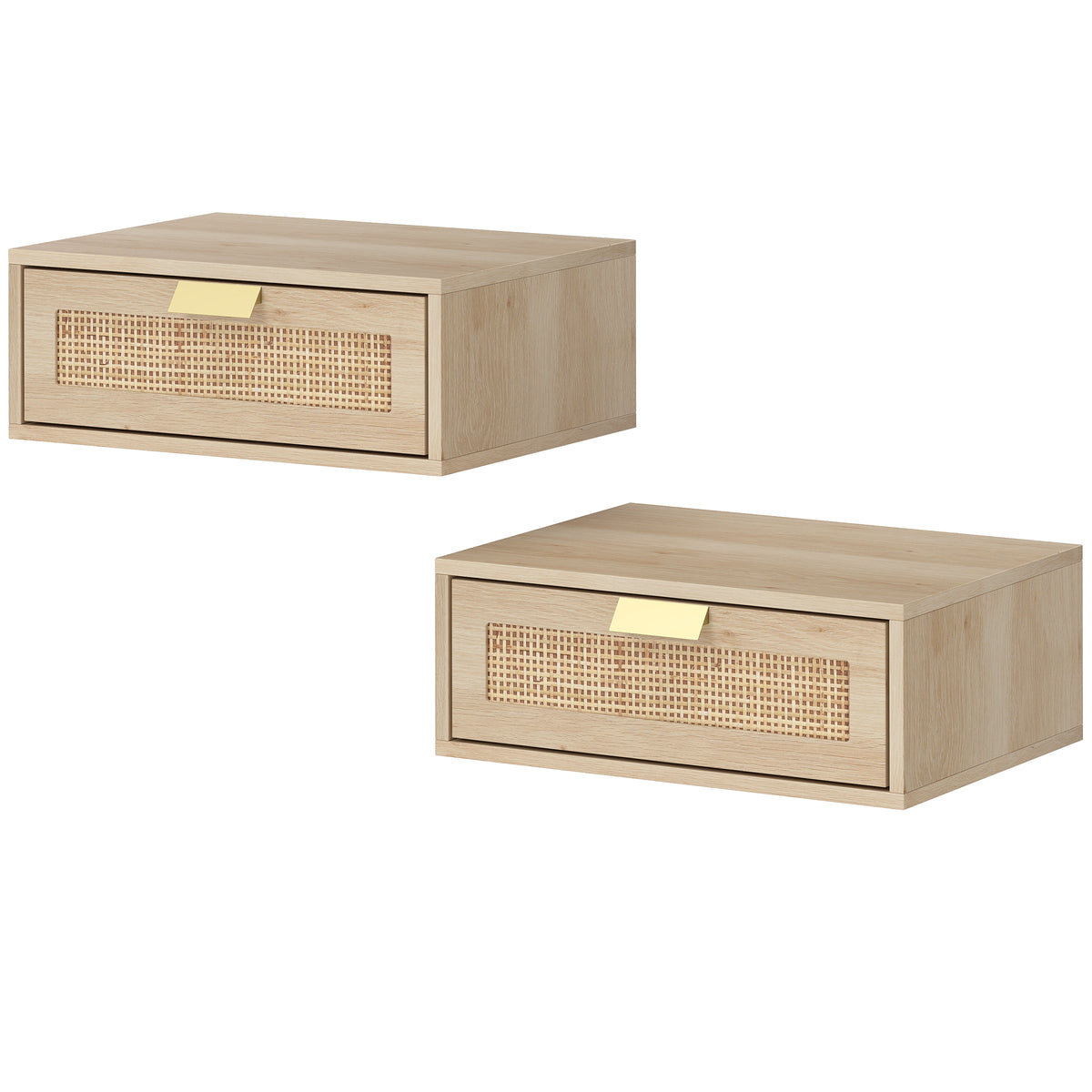 Floating Nightstands with Rattan Drawer, Set of 2 – 16"W x 6"H