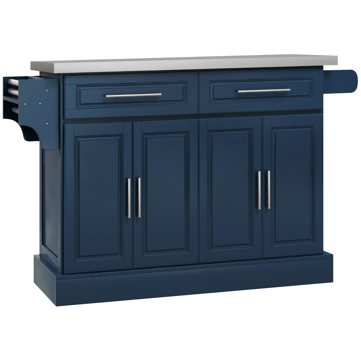Rolling Kitchen Island with Stainless Steel Top – 57"W x 37"H