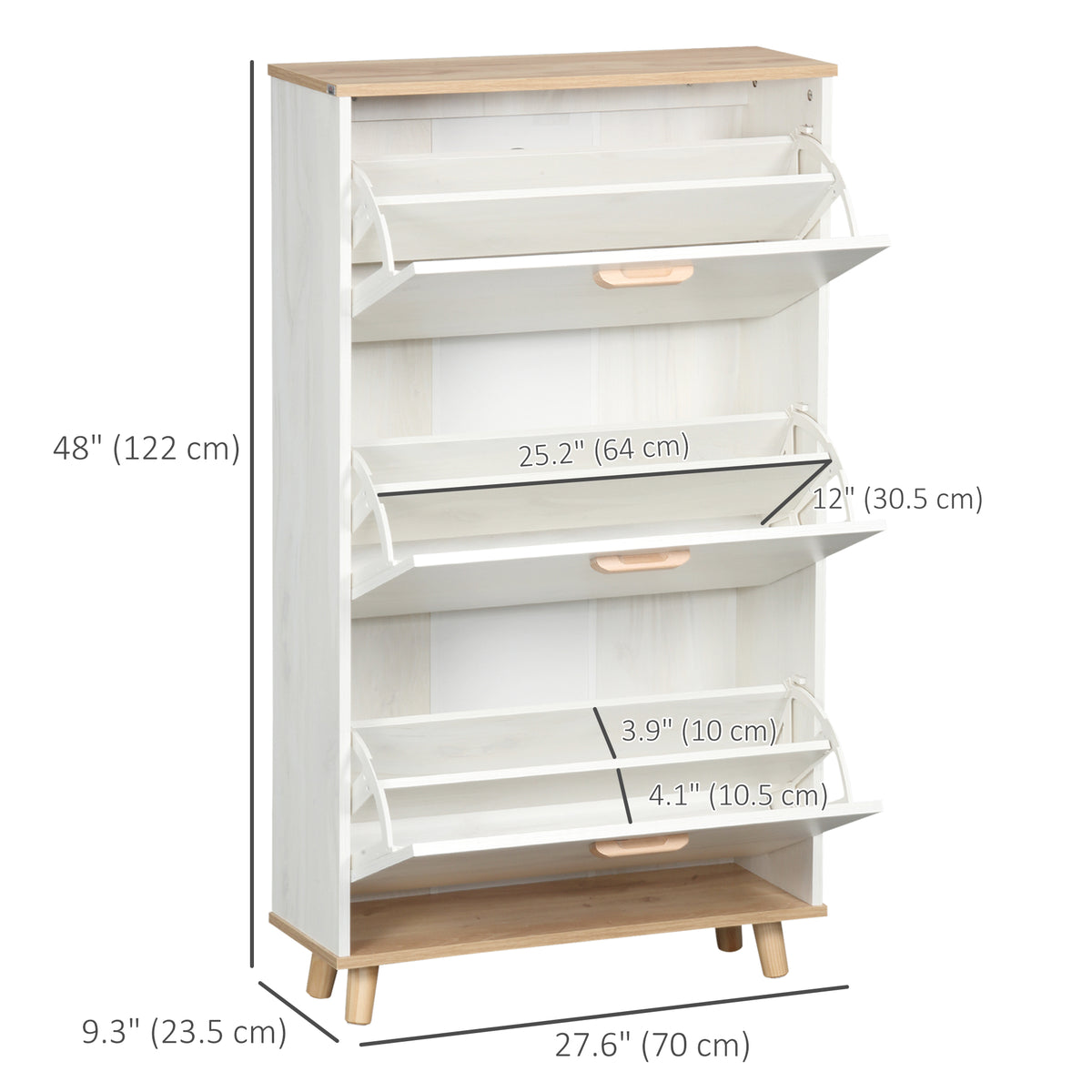 Modern Shoe Cabinet with 3 Flip Drawers and Adjustable Shelf – 28"W x 48"H