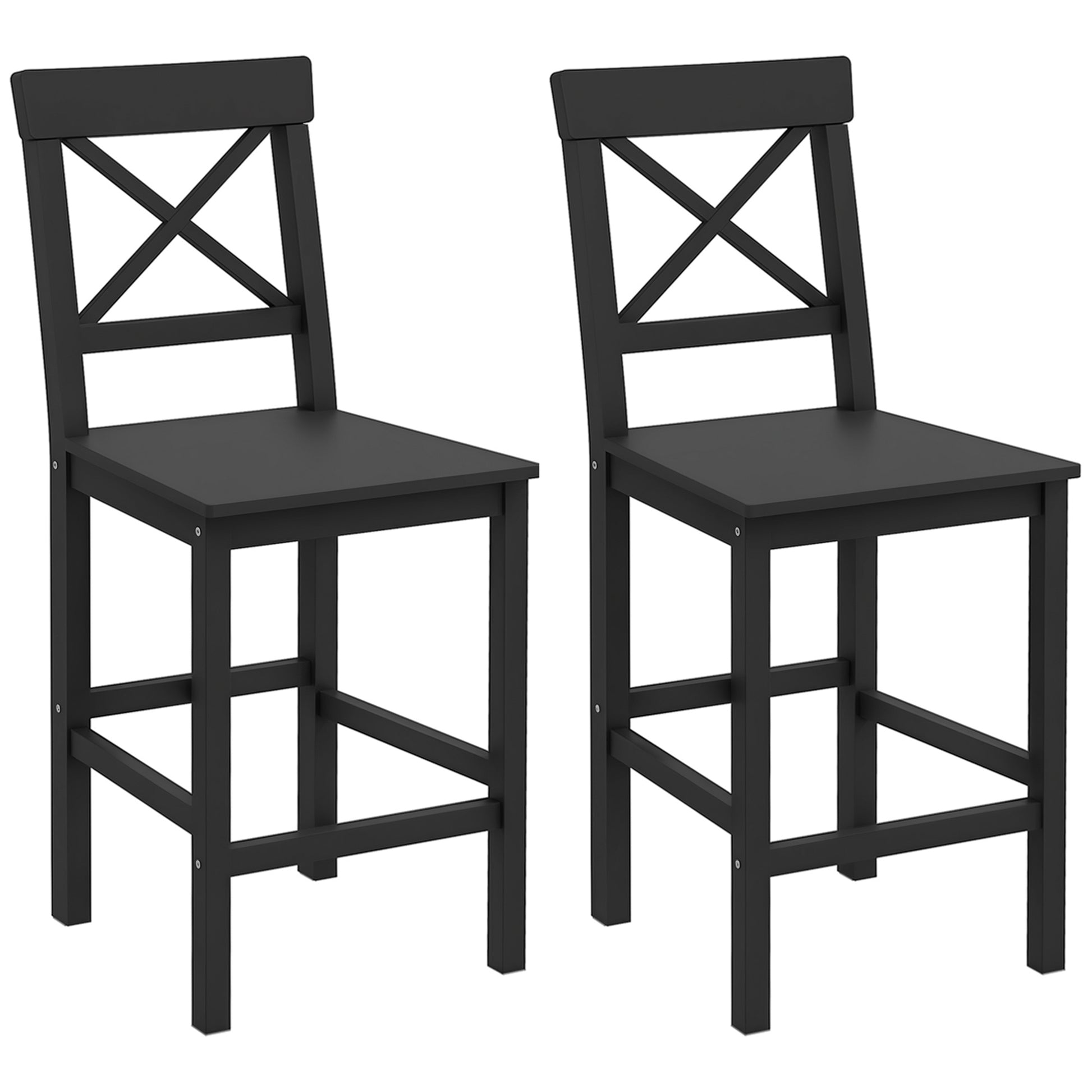 HOMCOM Farmhouse Counter Height Bar Stools Set, Solid Wood Backs, 2-Pack