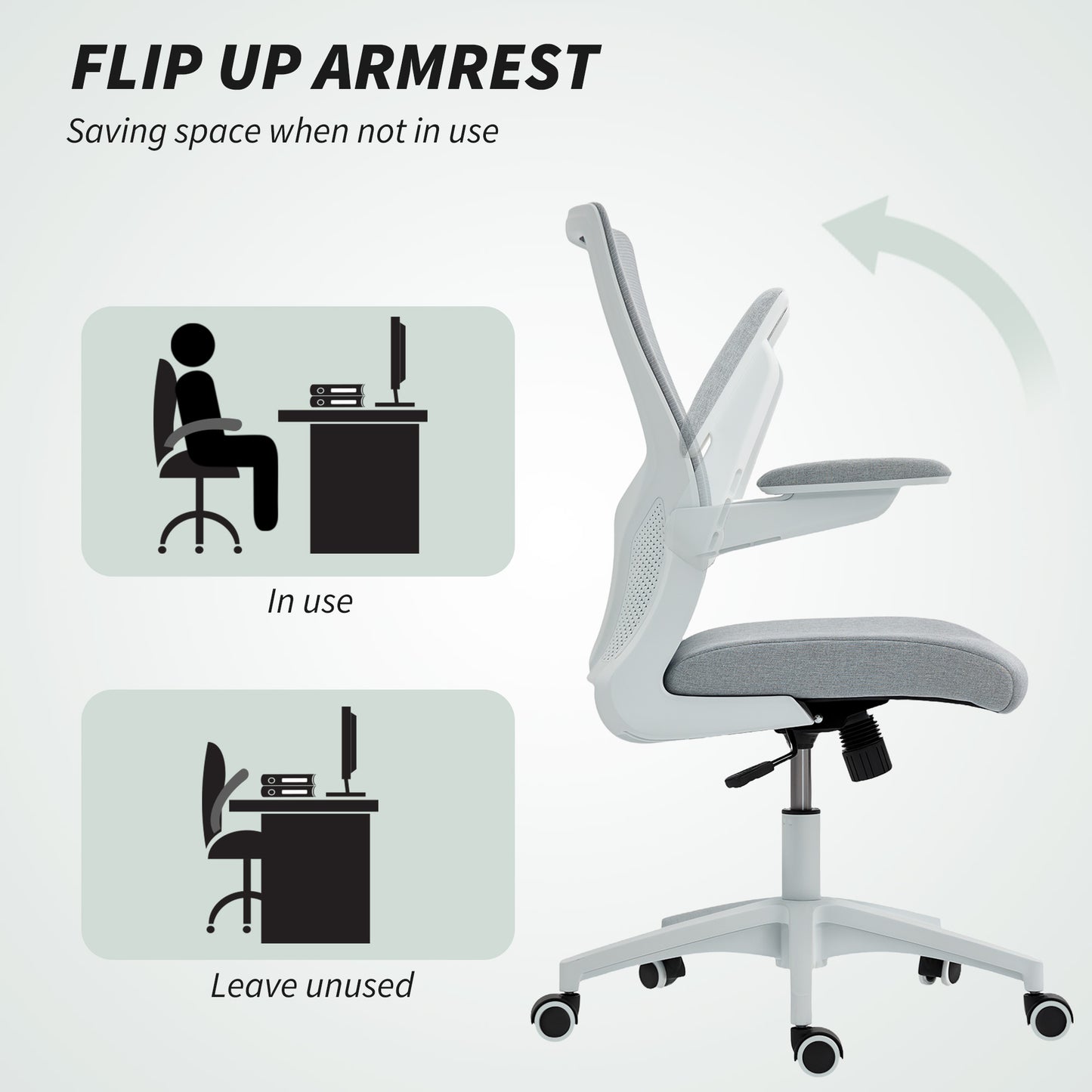 Ergonomic Swivel Office Chair with Adjustable Lumbar Support, Flip-Up Armrests, Wheels