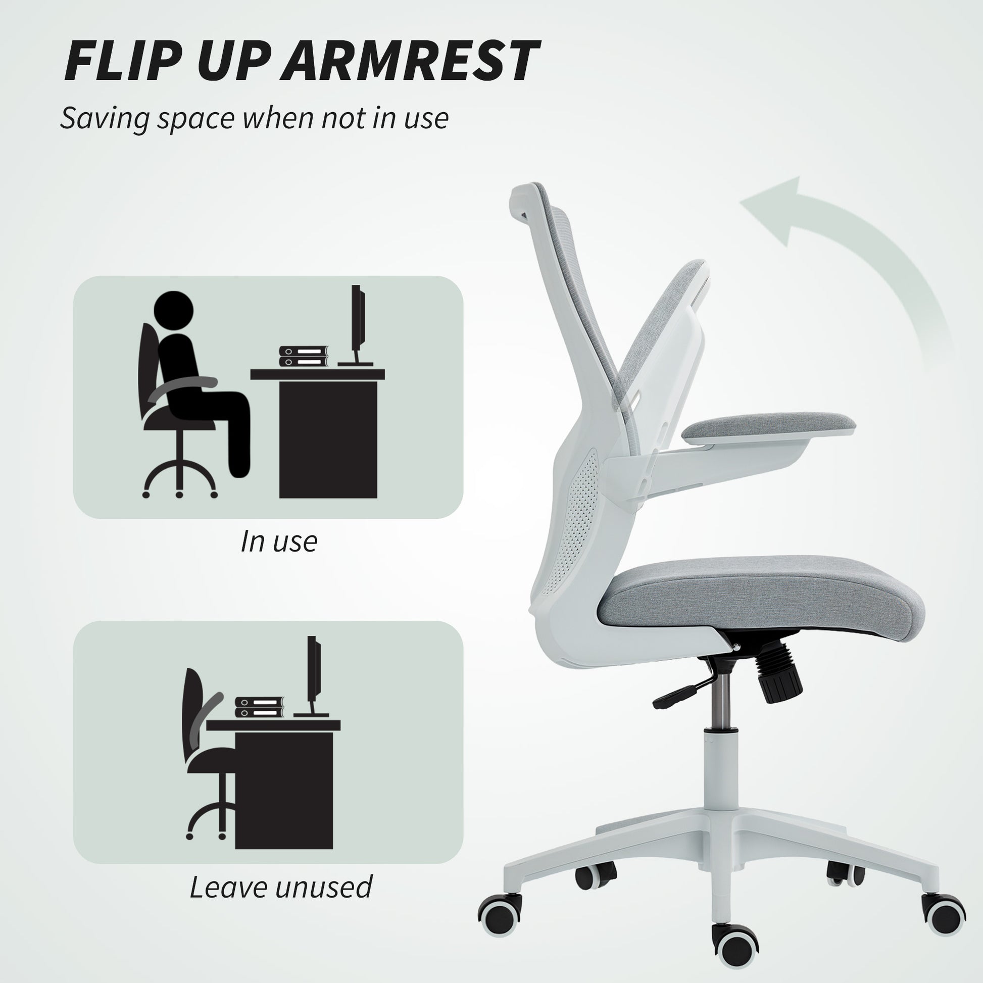 Ergonomic Swivel Office Chair with Adjustable Lumbar Support, Flip-Up Armrests, Wheels
