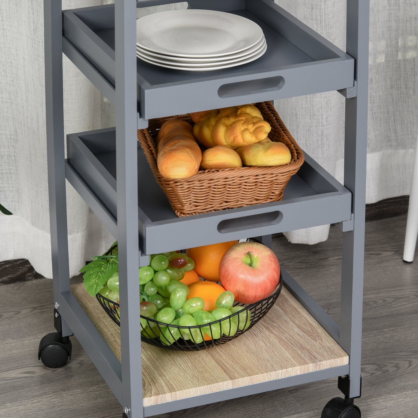 HOMCOM Kitchen Island Rolling Trolley Grey Utility Cart