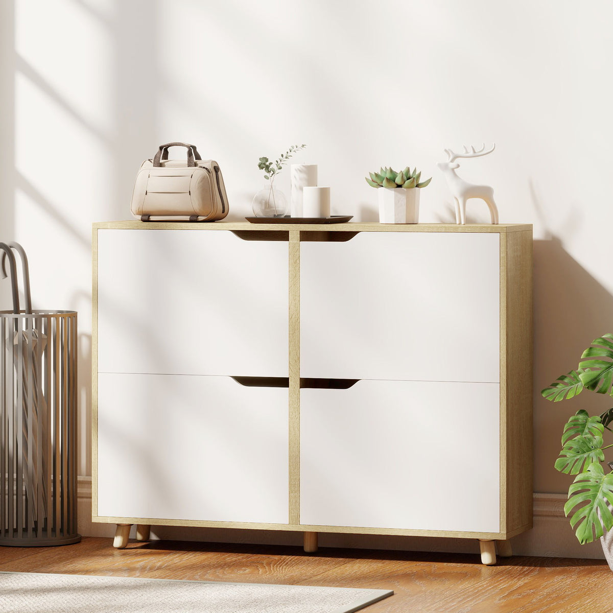 Narrow Shoe Cabinet with 4 Flip Drawers – 41"W x 34"H