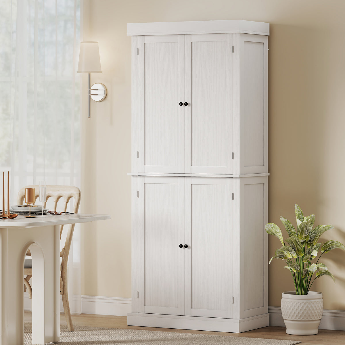 Freestanding Kitchen Pantry Cabinet with 4 Doors – 30"W x 73"H, White
