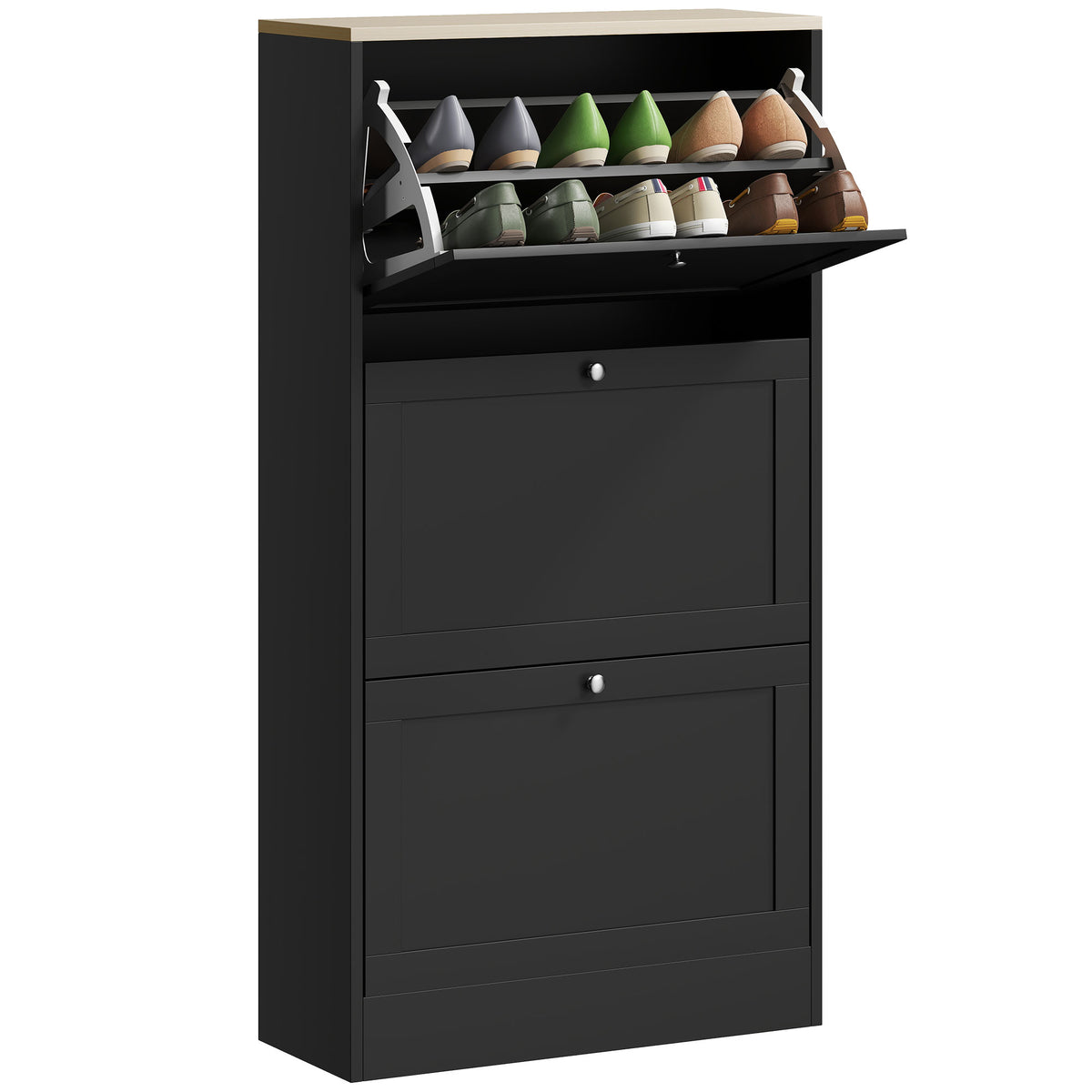 Modern Shoe Storage with 3 Flip Drawers and Adjustable Shelves – 24"W x 45"H
