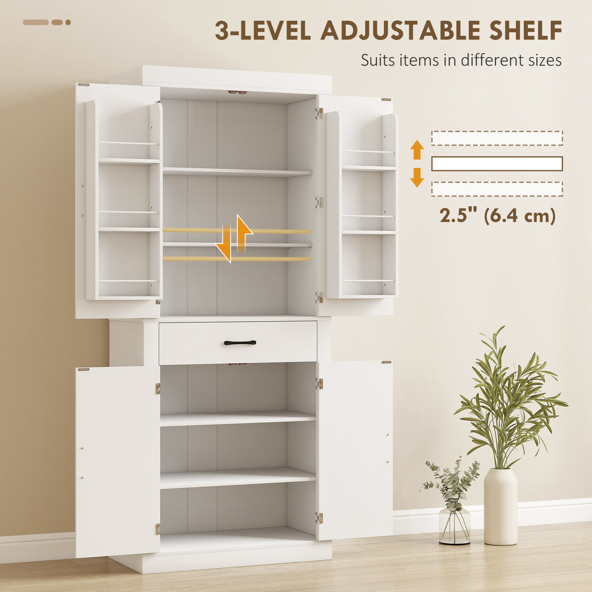Farmhouse Kitchen Storage Cabinet with 4 Barn Doors – 30"W x 72"H