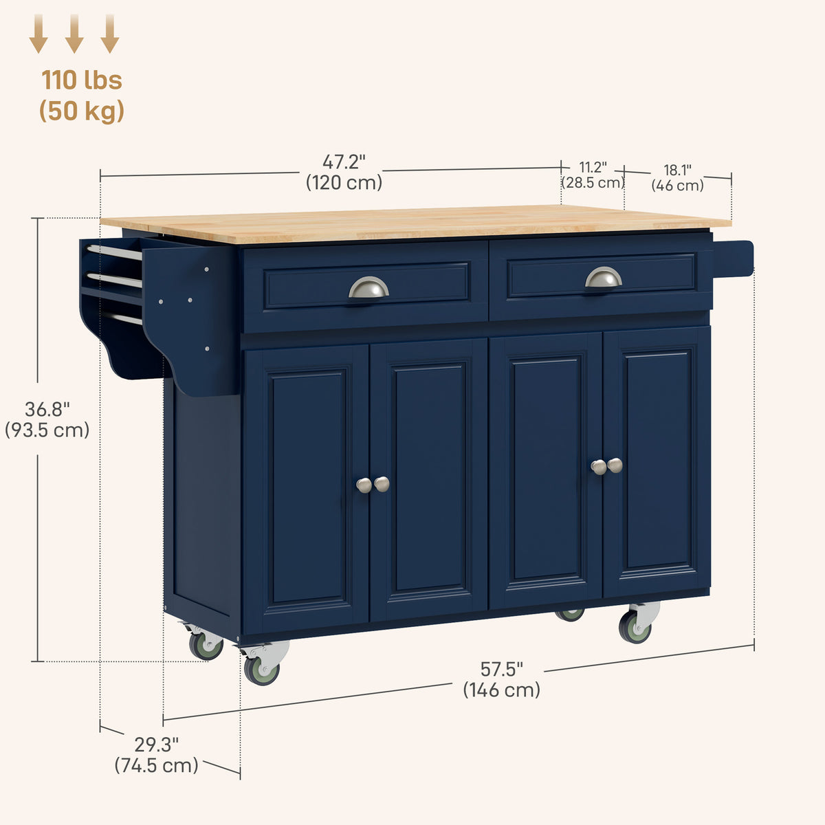 Kitchen Island with Storage – 58"W x 37"H