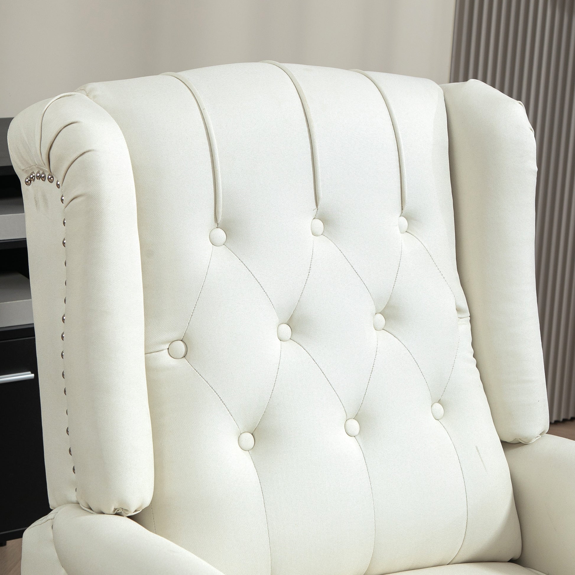 HOMCOM Cream White Wingback Recliner Chair with Button Tufted Footrest