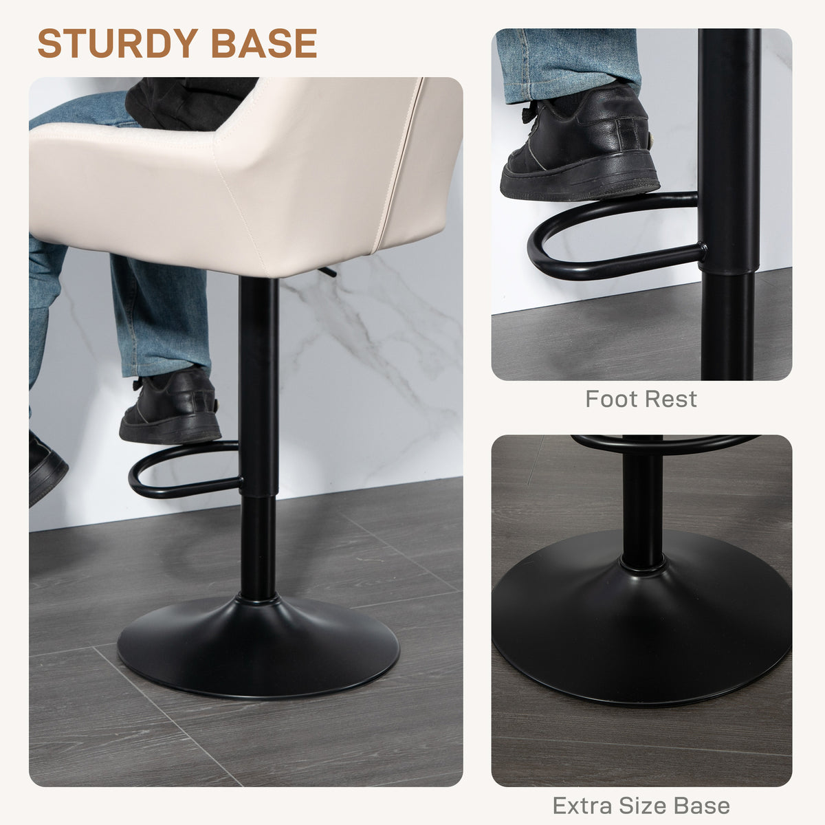 Tufted Swivel Bar Stools with Armrests and Chrome Base, Set of 2, Cream White