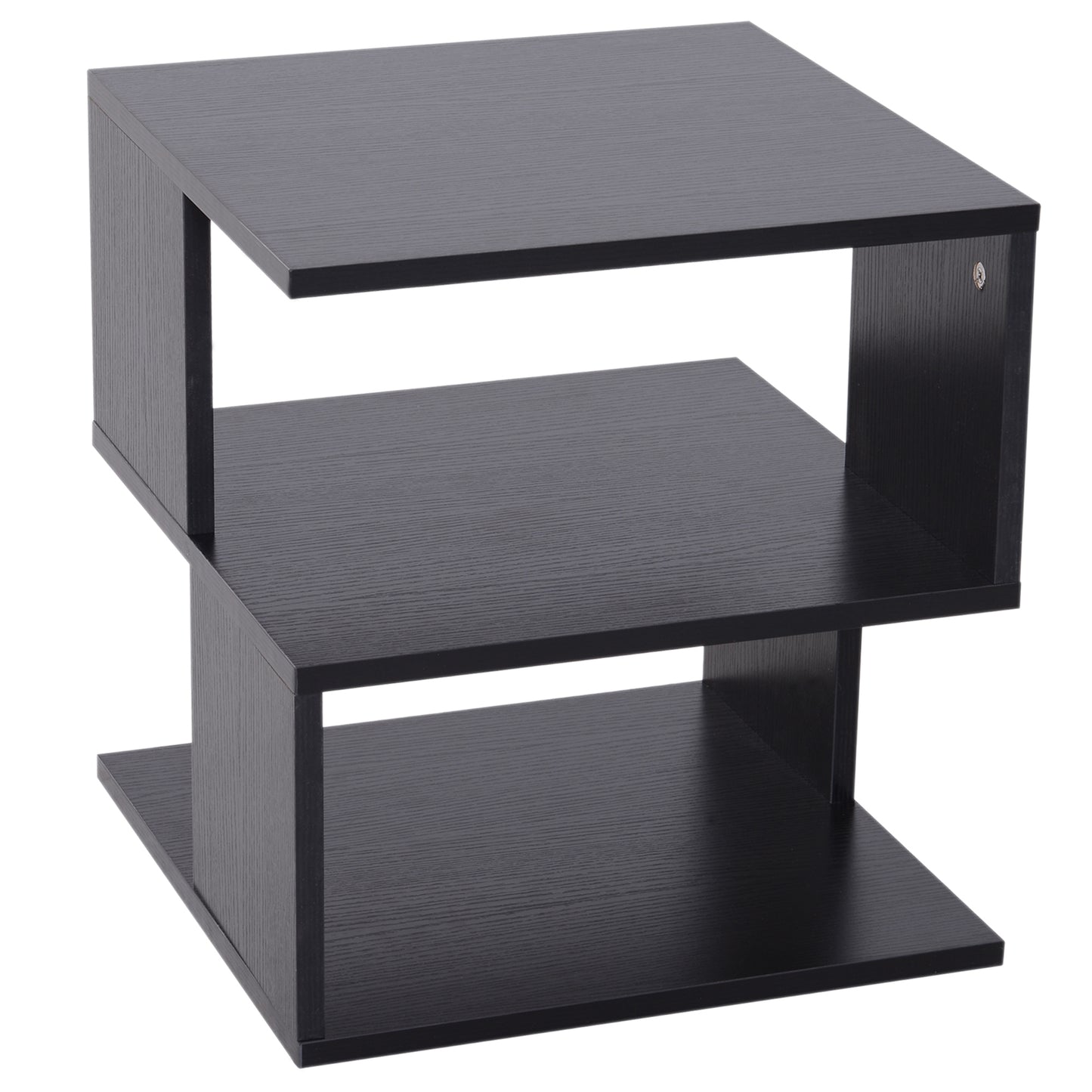 Modern Square 3-Tier Wood Coffee Side End Table with Storage Shelves Black