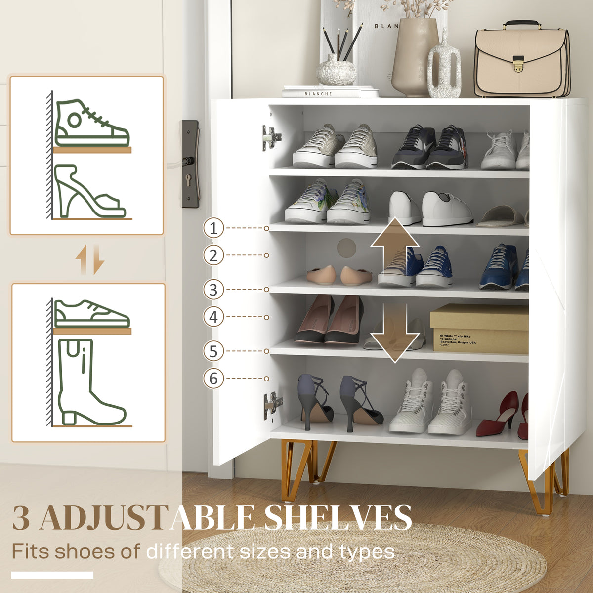 Narrow High Gloss Shoe Cabinet with Soft-Close Doors – 28"W x 37"H