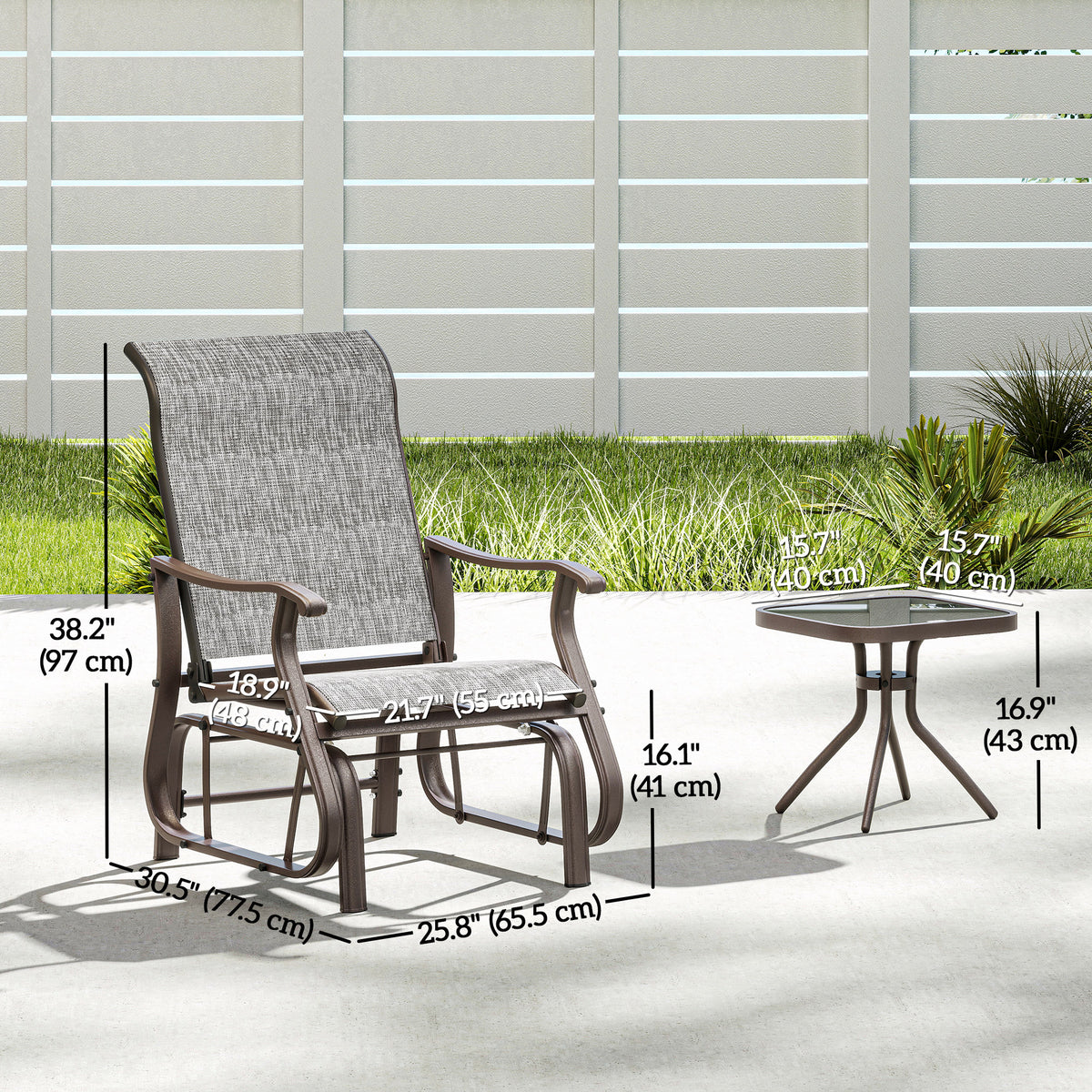 3PCs Gliding Rocking Chair & Bistro Tea Table Set