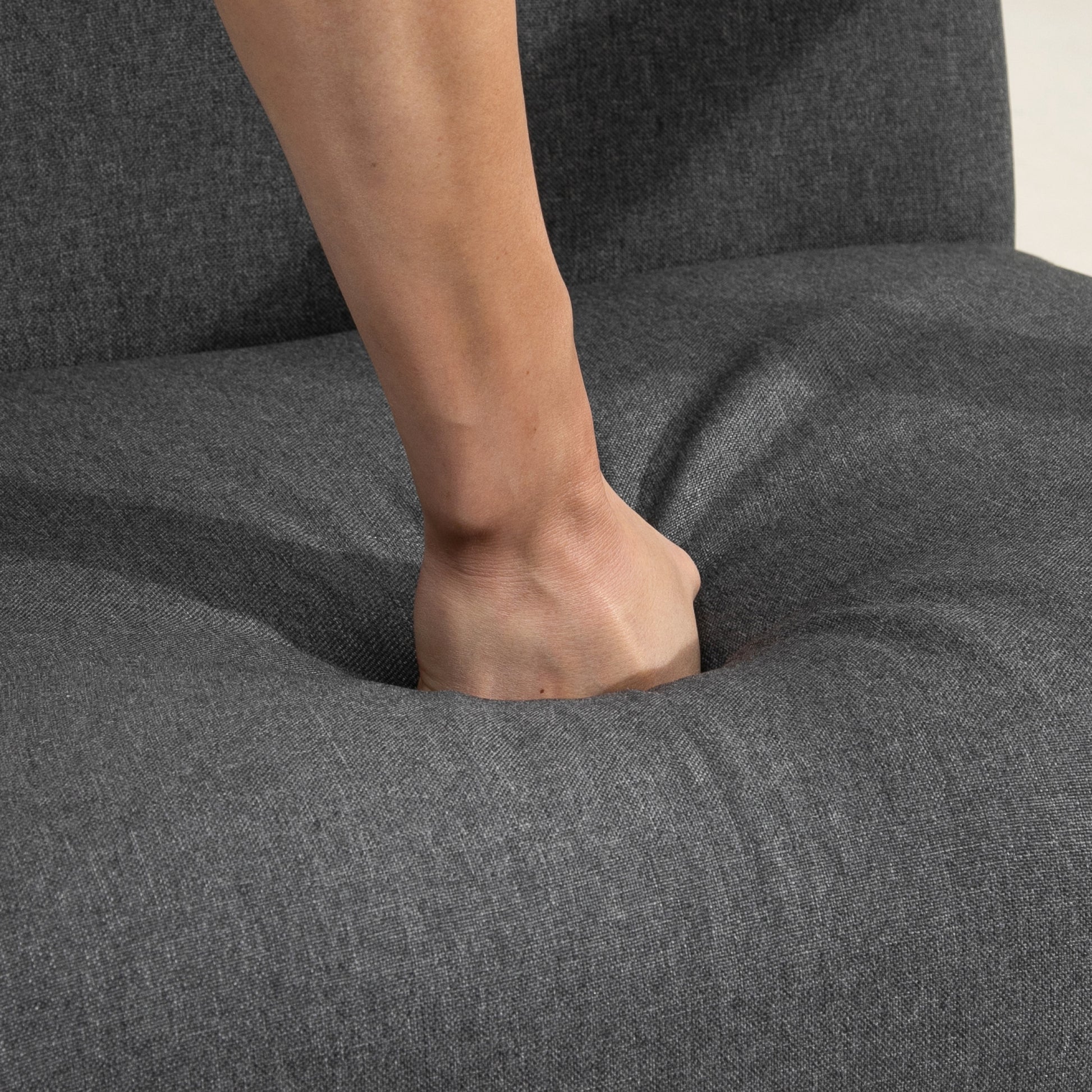 Mid-Century Modern Linen Accent Chair with Wooden Arms - Dark Grey