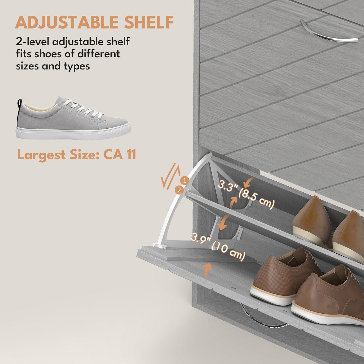 Shoe Storage Cabinet with 3 Flip Drawers – 22"W x 46"H