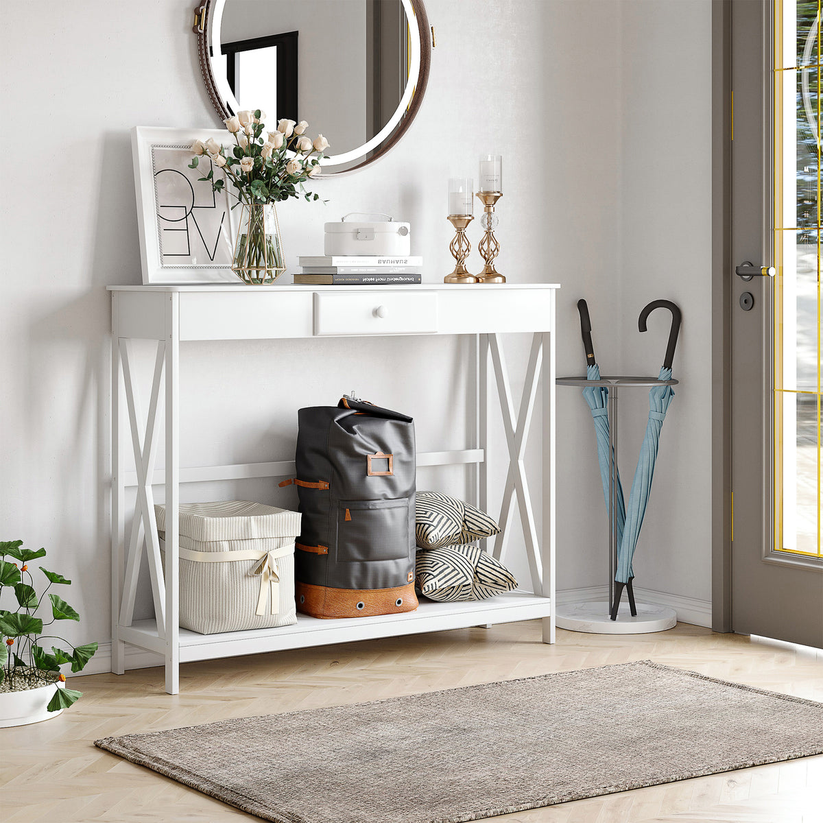 39" 2-Tier X-Design Console Table with Drawer