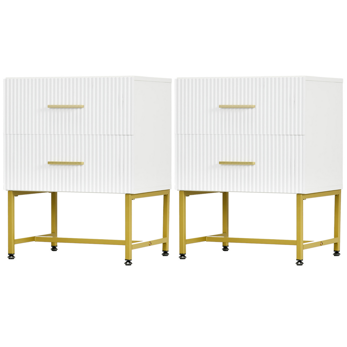 Fluted 2-Drawer Nightstands with Gold Legs, Set of 2 – 16"W x 19"H