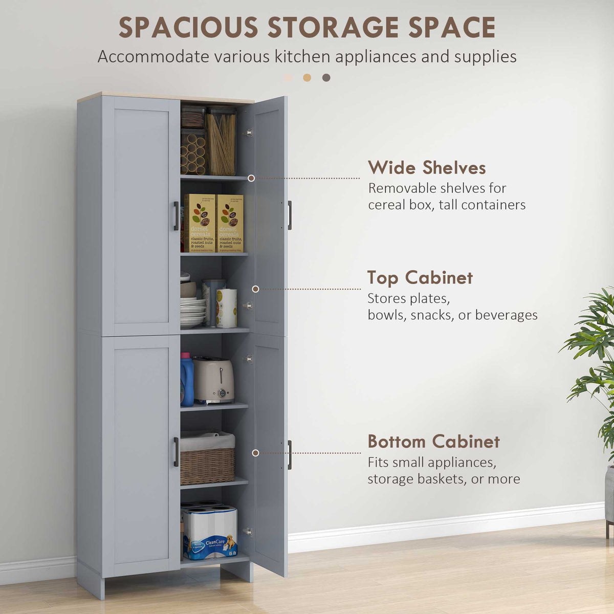 4-Door Kitchen Pantry Cabinet with Adjustable Shelves – 24"W x 67"H