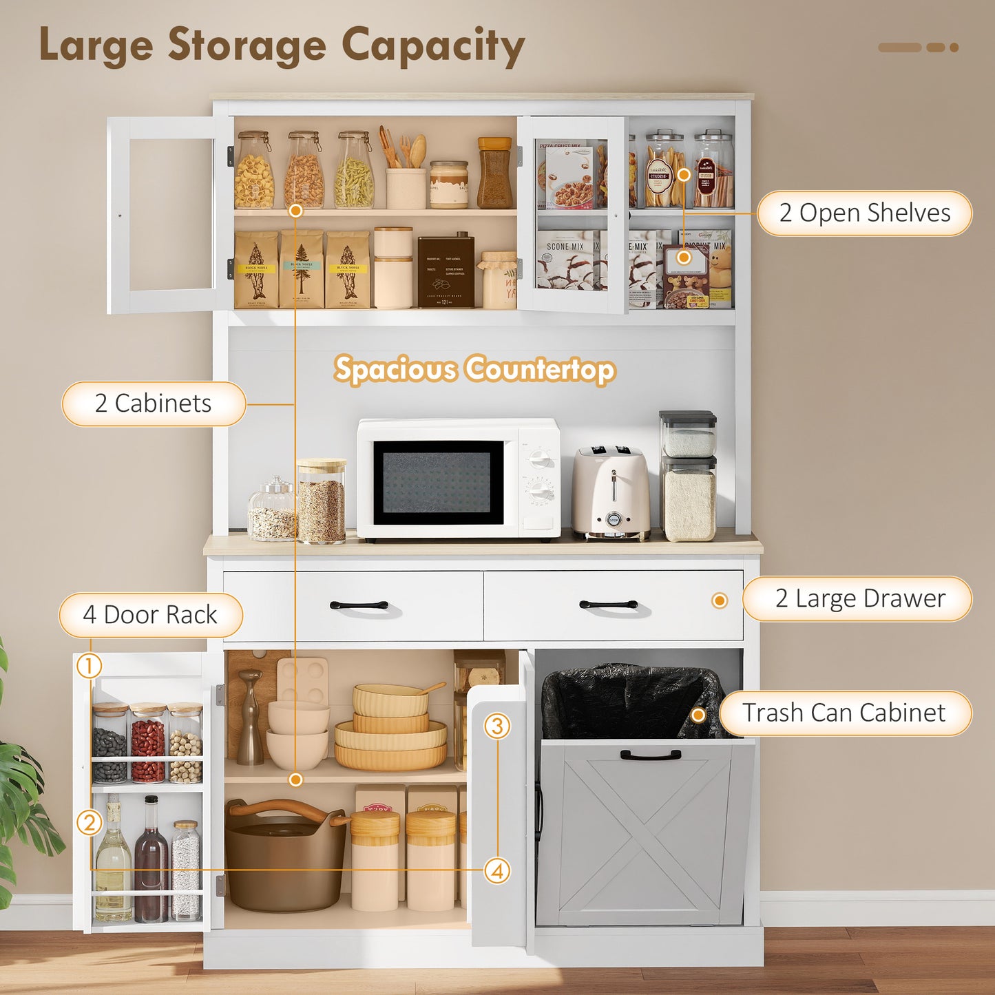 HOMCOM 69" Pantry Cabinet with Charging Station White