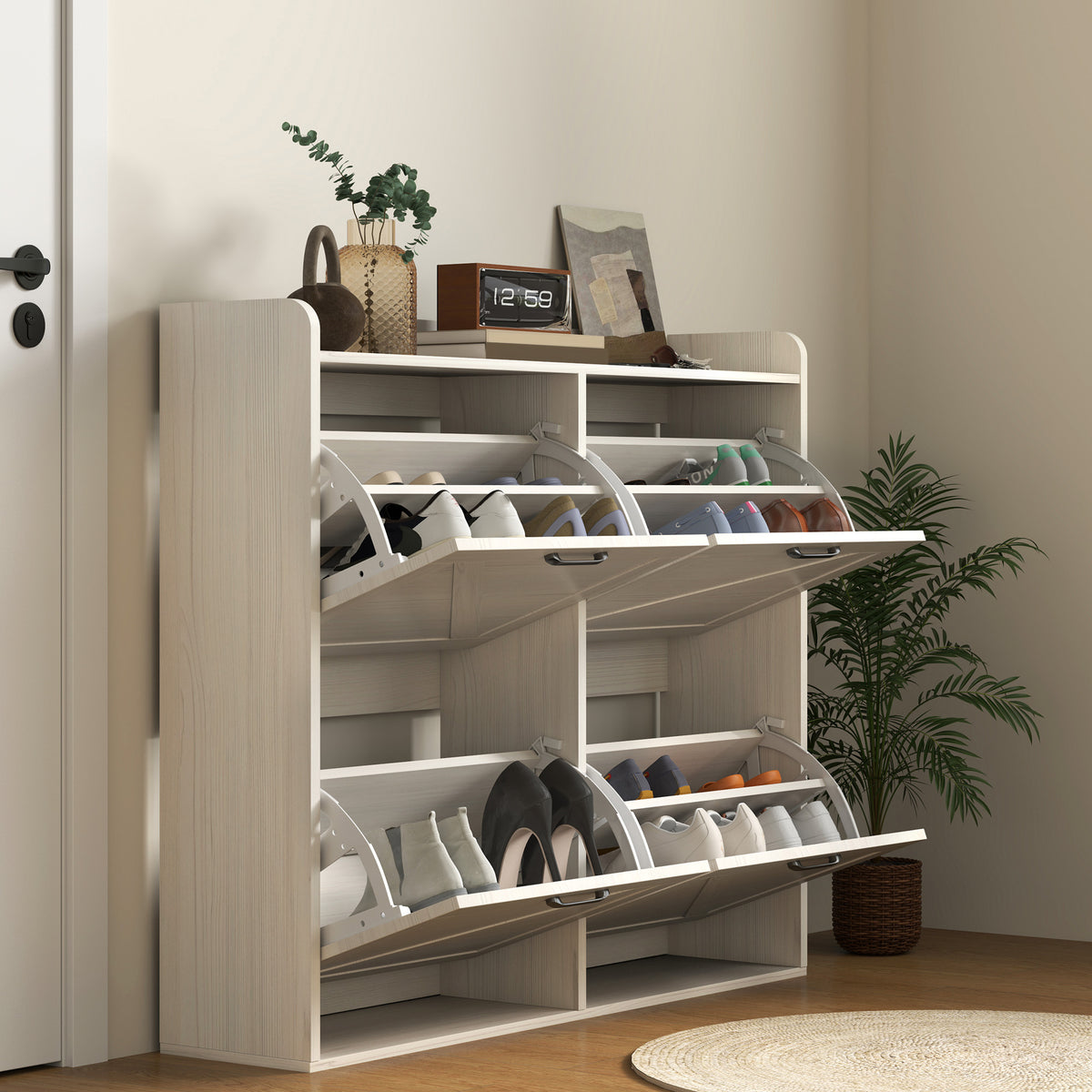 Narrow Shoe Storage Cabinet with 4 Flip Drawers – 41"W x 35"H