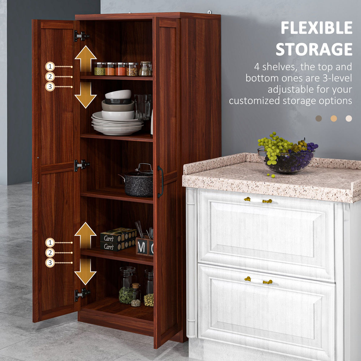 5-tier Pantry Cabinet with Doors and Adjustable Shelves – 24"W x 63"H