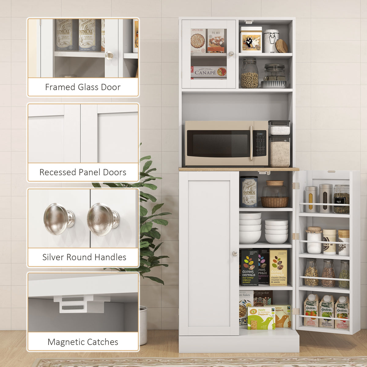 Tall Kitchen Pantry Cabinet with Adjustable Shelves – 24"W x 67"H