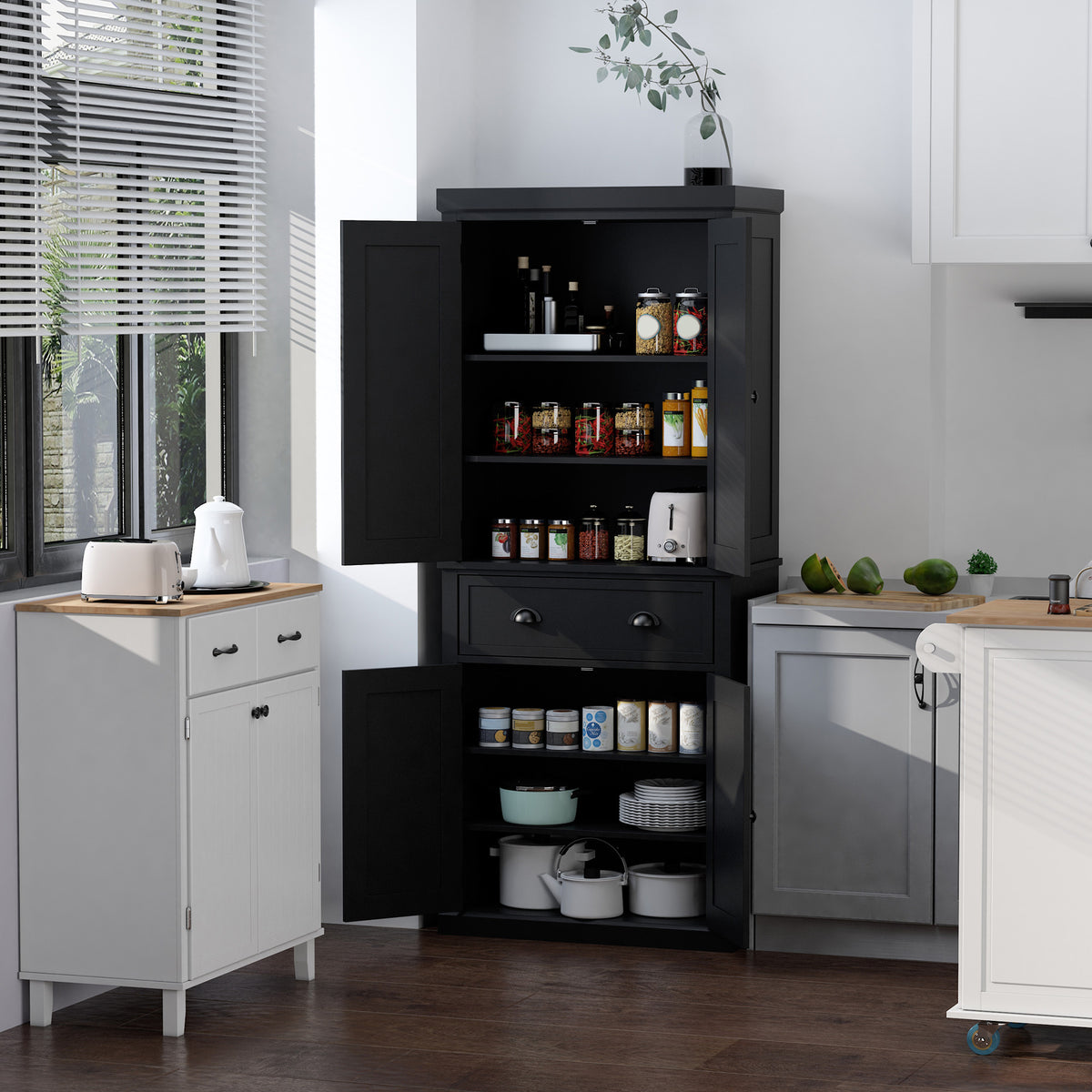 Tall Kitchen Pantry Cabinet with 2 Drawers – 30"W x 73"H
