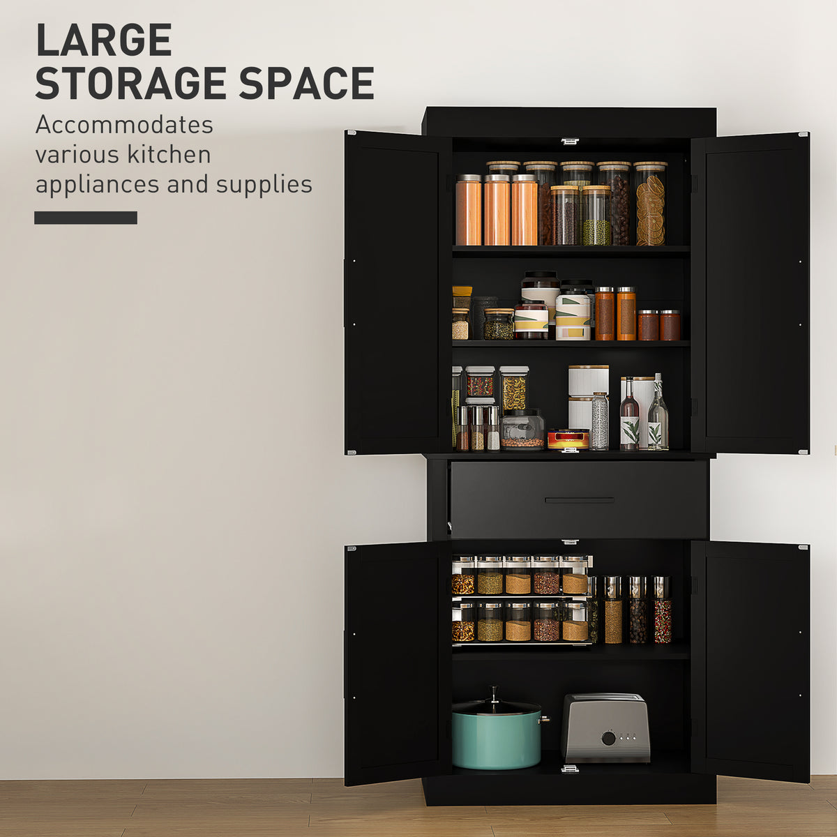 Farmhouse Kitchen Pantry Cabinet with 4 Barn Doors – 30"W x 72"H