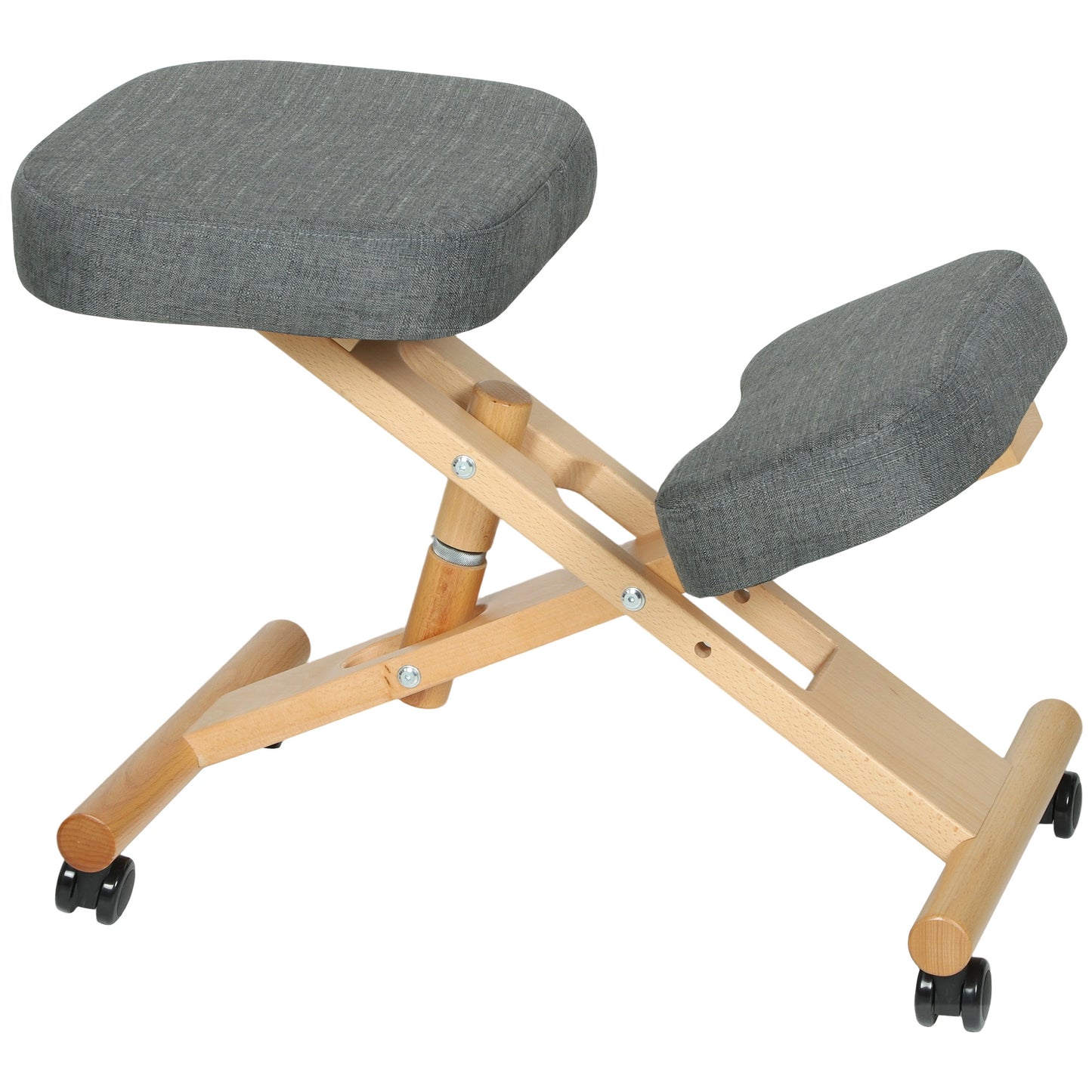 HOMCOM Ergonomic Kneeling Posture Chair: Rubberwood Frame, Wheels, Dark Grey