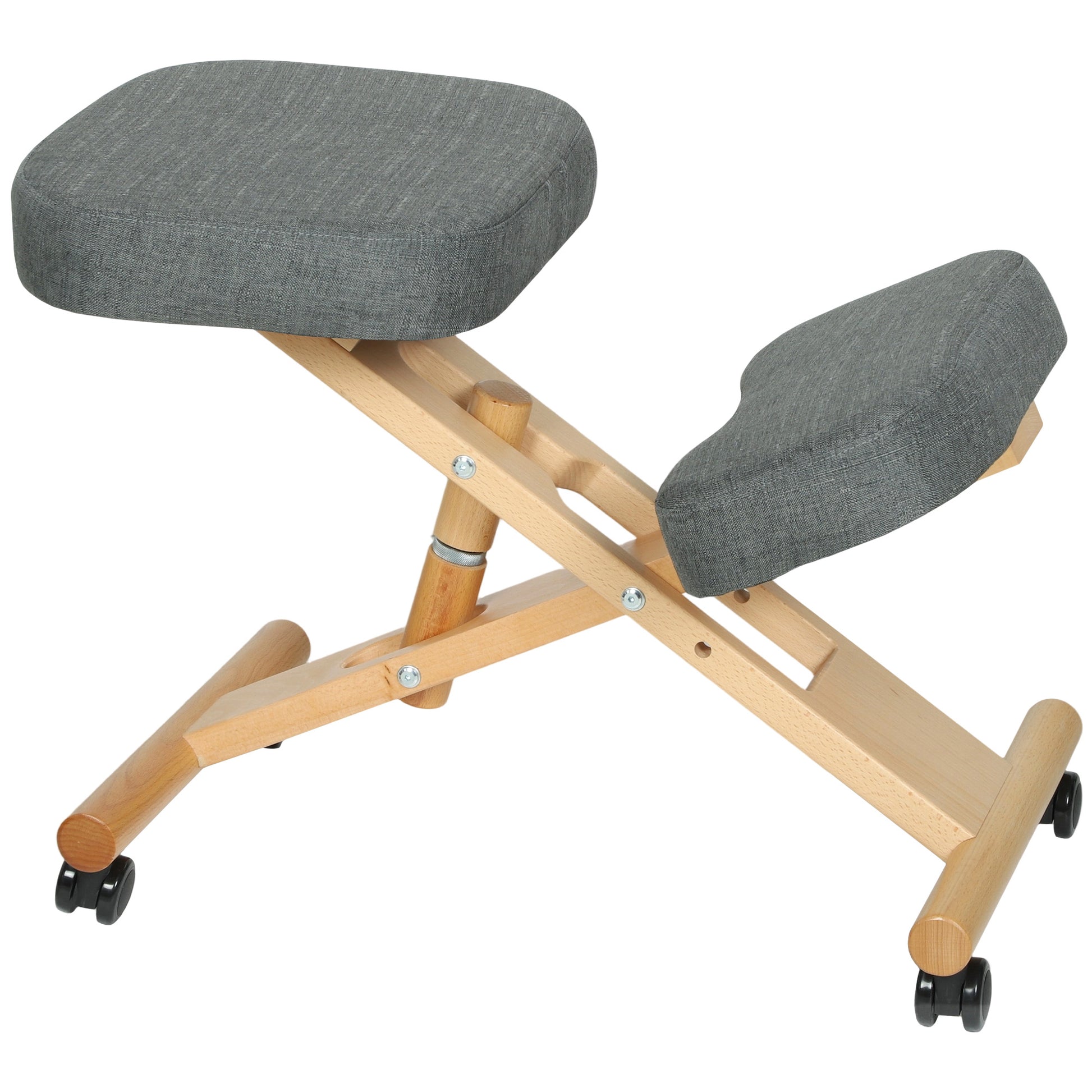 HOMCOM Ergonomic Kneeling Posture Chair: Rubberwood Frame, Wheels, Dark Grey