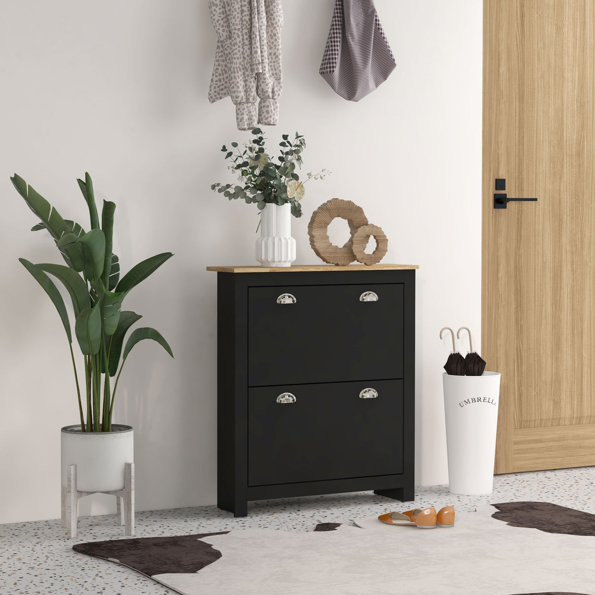 Modern Shoe Cabinet with 2 Flip Drawers – 31"W x 36"H