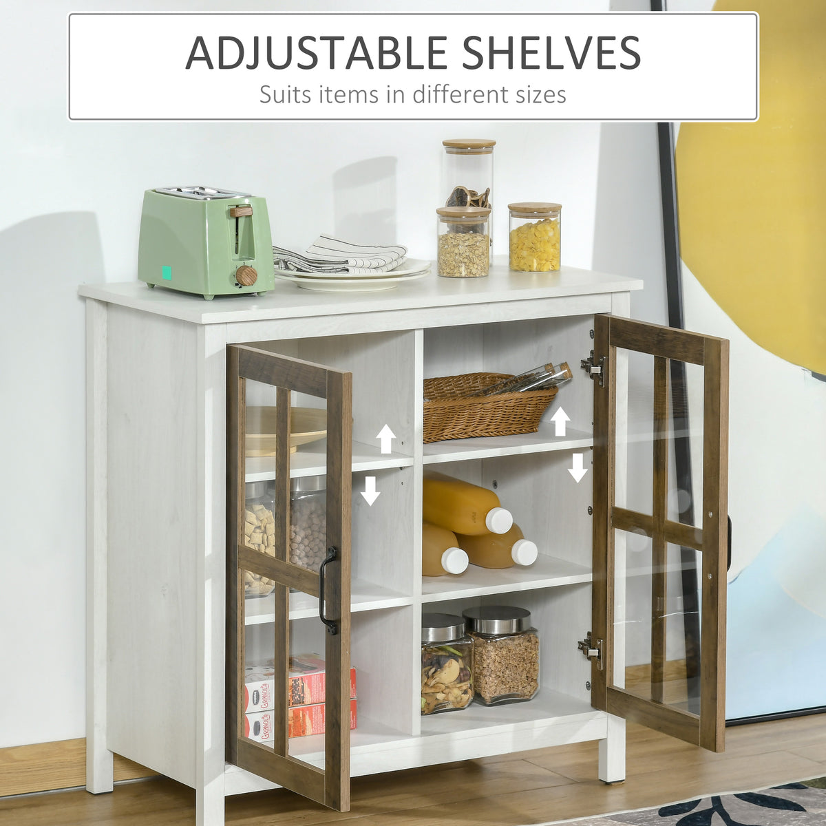 Kitchen Sideboard with 2 Glass Doors and Adjustable Shelf – 32"W x 32"H