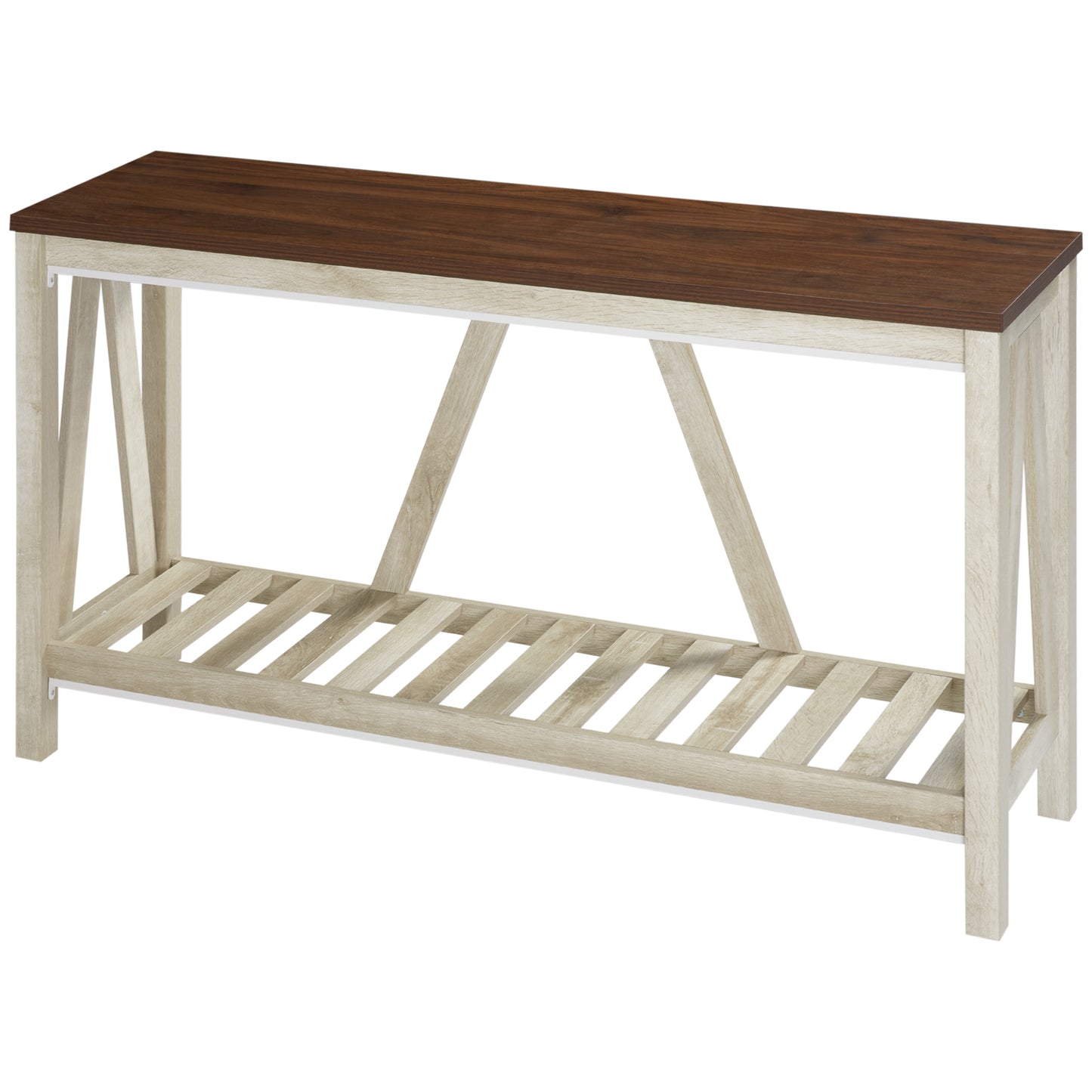 HOMCOM Farmhouse Console Table: Rustic Storage Shelf, Sofa Entryway Accent, Oak Finish