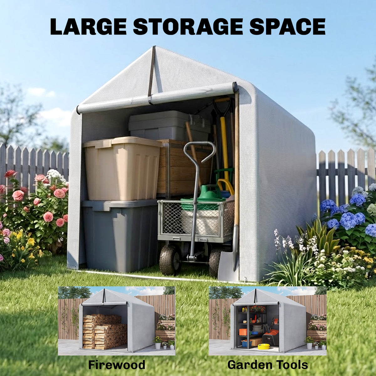 7' x 5' Portable Shed, Outdoor Storage Shed with Roll-up Zipper Door and Galvanized Metal Frame for Garden Tools