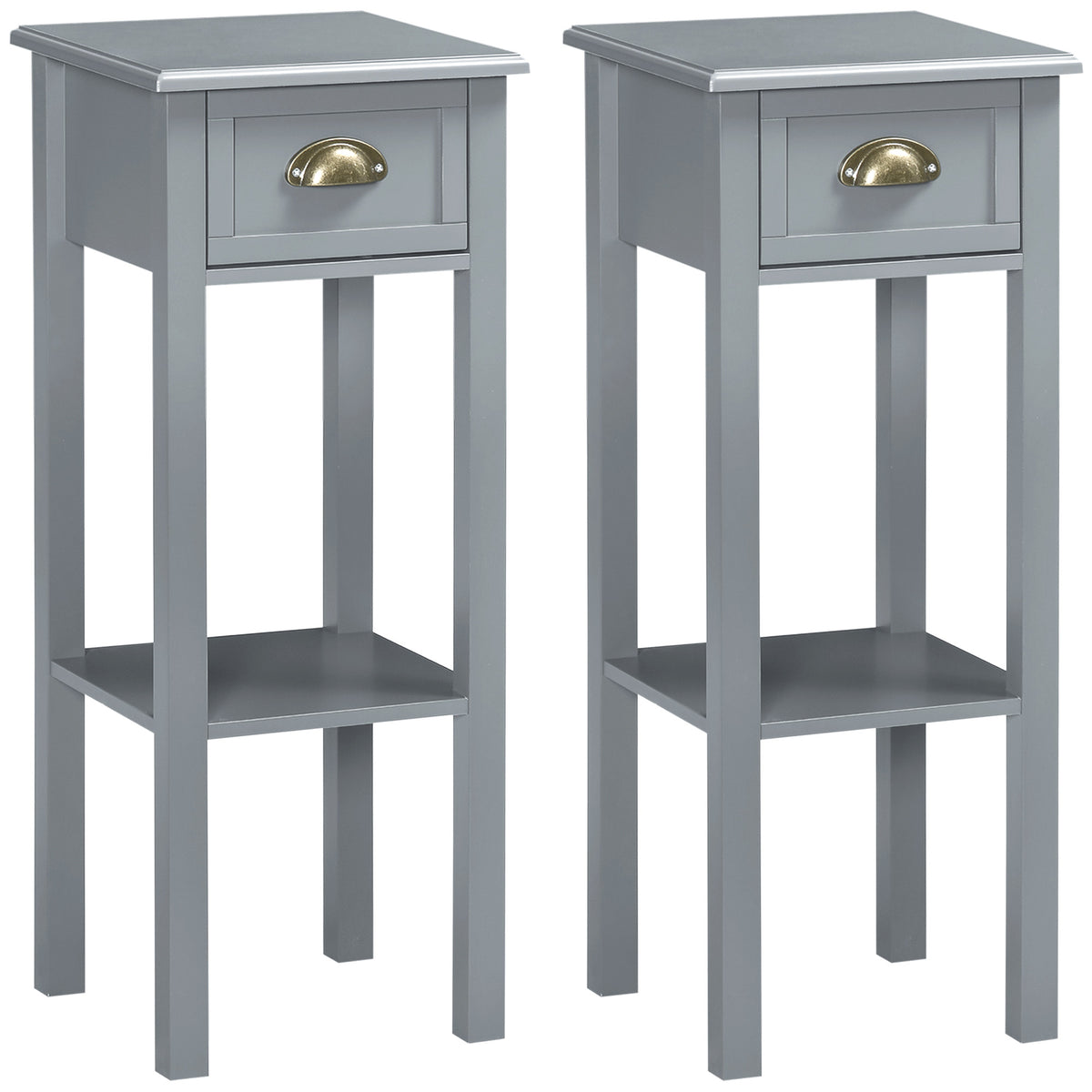 Tall Narrow 2-Tier Nightstands, Set of 2 – 12"W x 30"H
