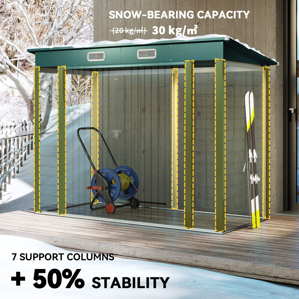 8 x 4FT Galvanized Garden Storage Shed, Metal Outdoor Shed with Double Doors and 2 Vents – Green
