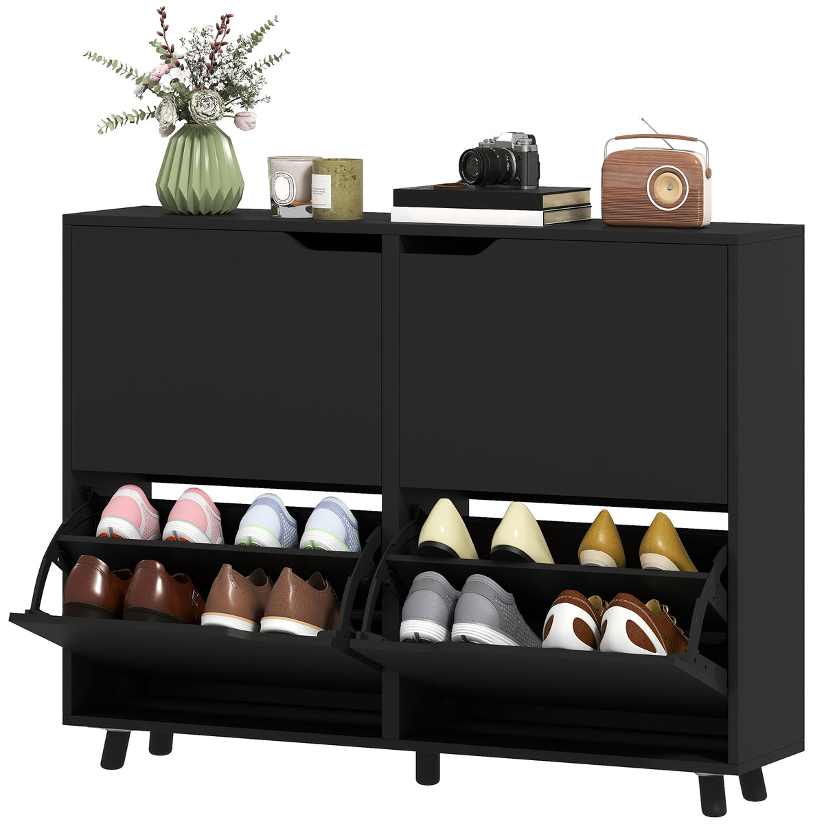 Narrow Shoe Cabinet with 4 Flip Drawers – 41"W x 34"H