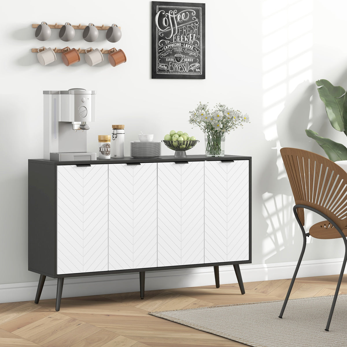 Modern Sideboard and Buffet with Adjustable Shelves and 4 Doors – 47"W x 31"H